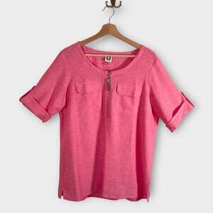 🦜 Anne Klein Top MEDIUM Red Casual Short Sleeve